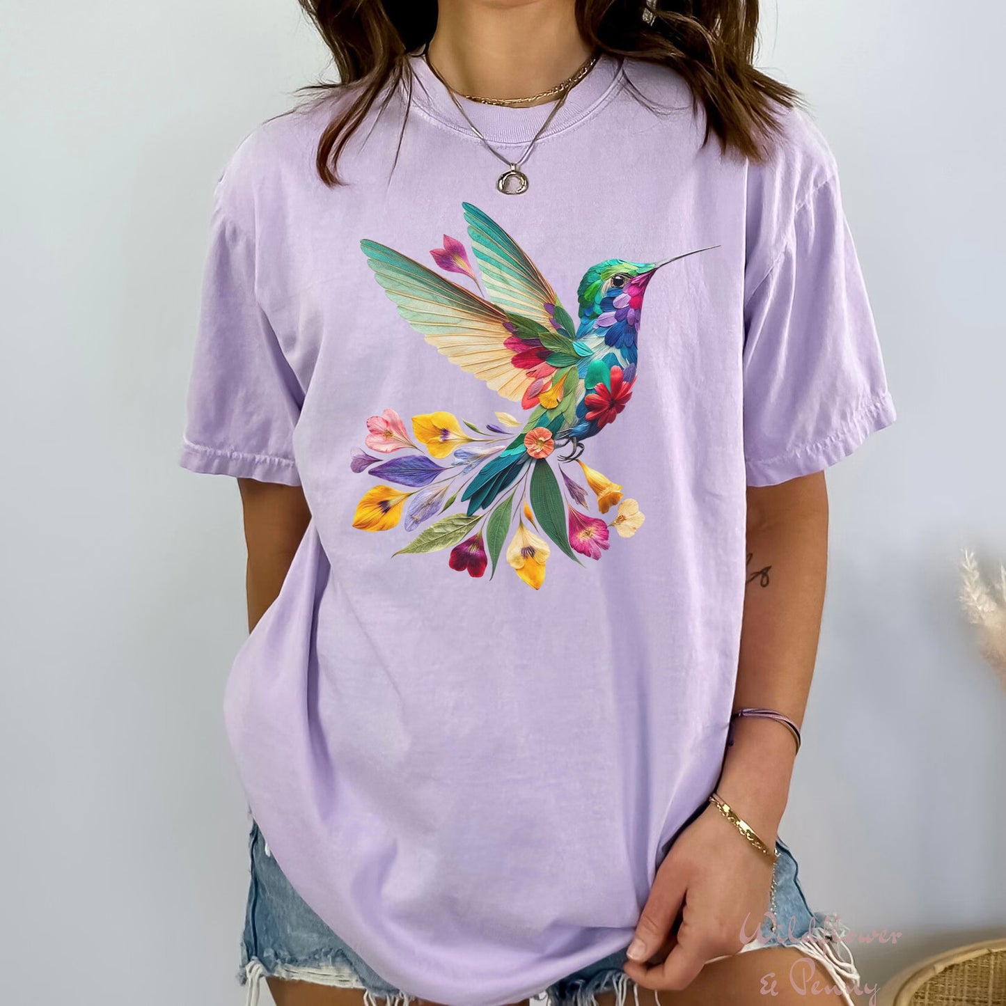 Floral Hummingbird Shirt, Animal Lover Tee, Bird T Shirts, Trendy Tee, Gift For Her, Bird Lover T-Shirt, Spring Birds, Flower Shirt