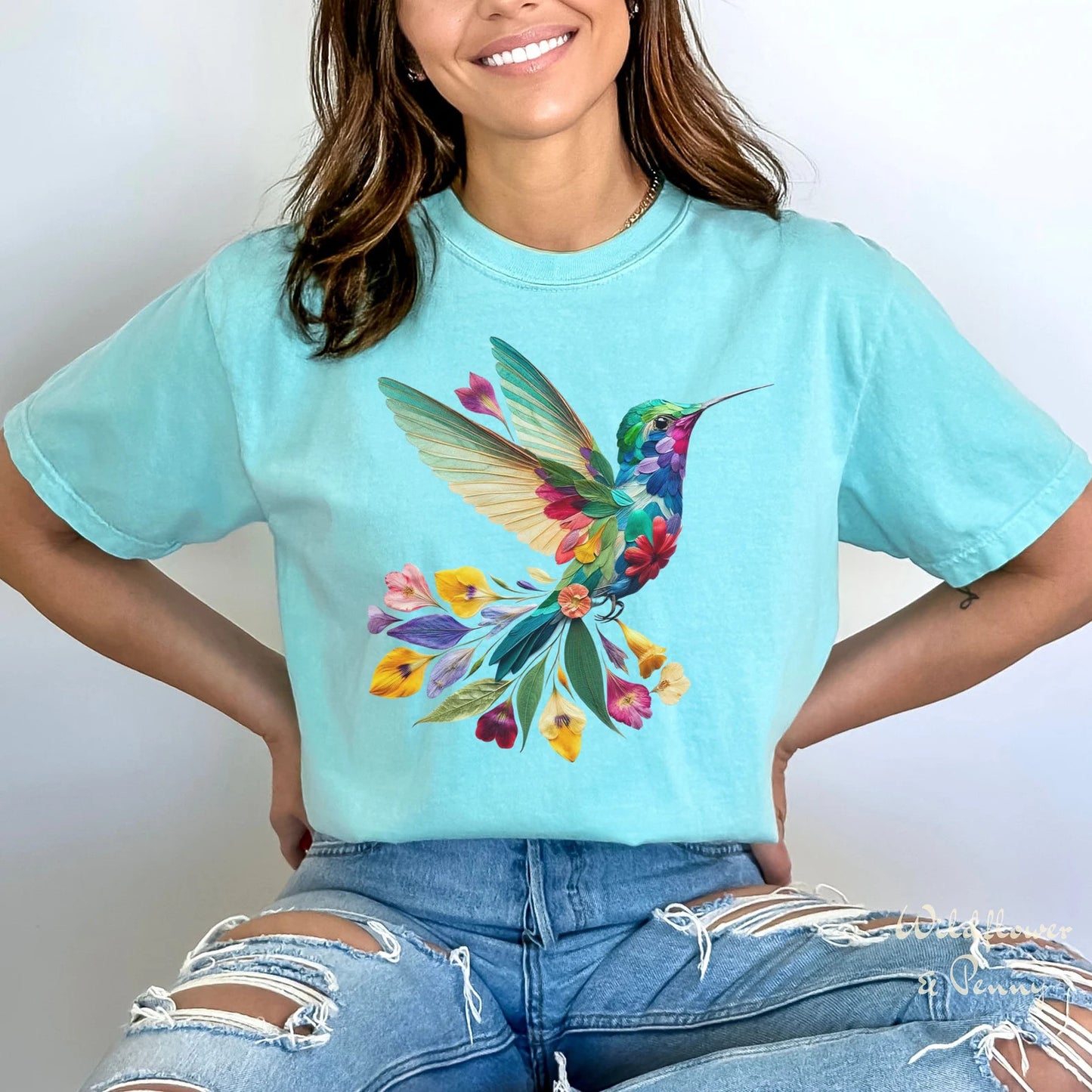 Florales Kolibri Shirt, Tierliebhaber T-Shirt, Vogel T-Shirts, trendiges T-Shirt, Geschenk für Sie, Vogelliebhaber T-Shirt, Frühlingsvögel, Blumen Shirt