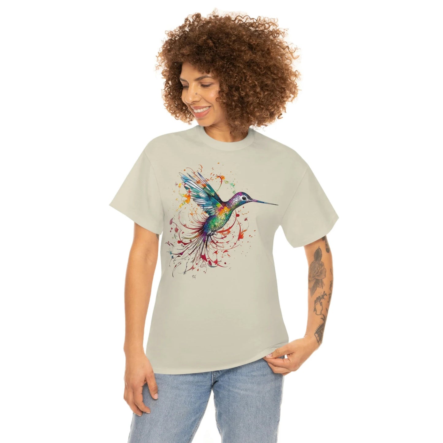 T-shirt coloré et mignon en forme de colibri, idée cadeau unique pour les amoureux des animaux et de la nature, chemise en coton 100 %