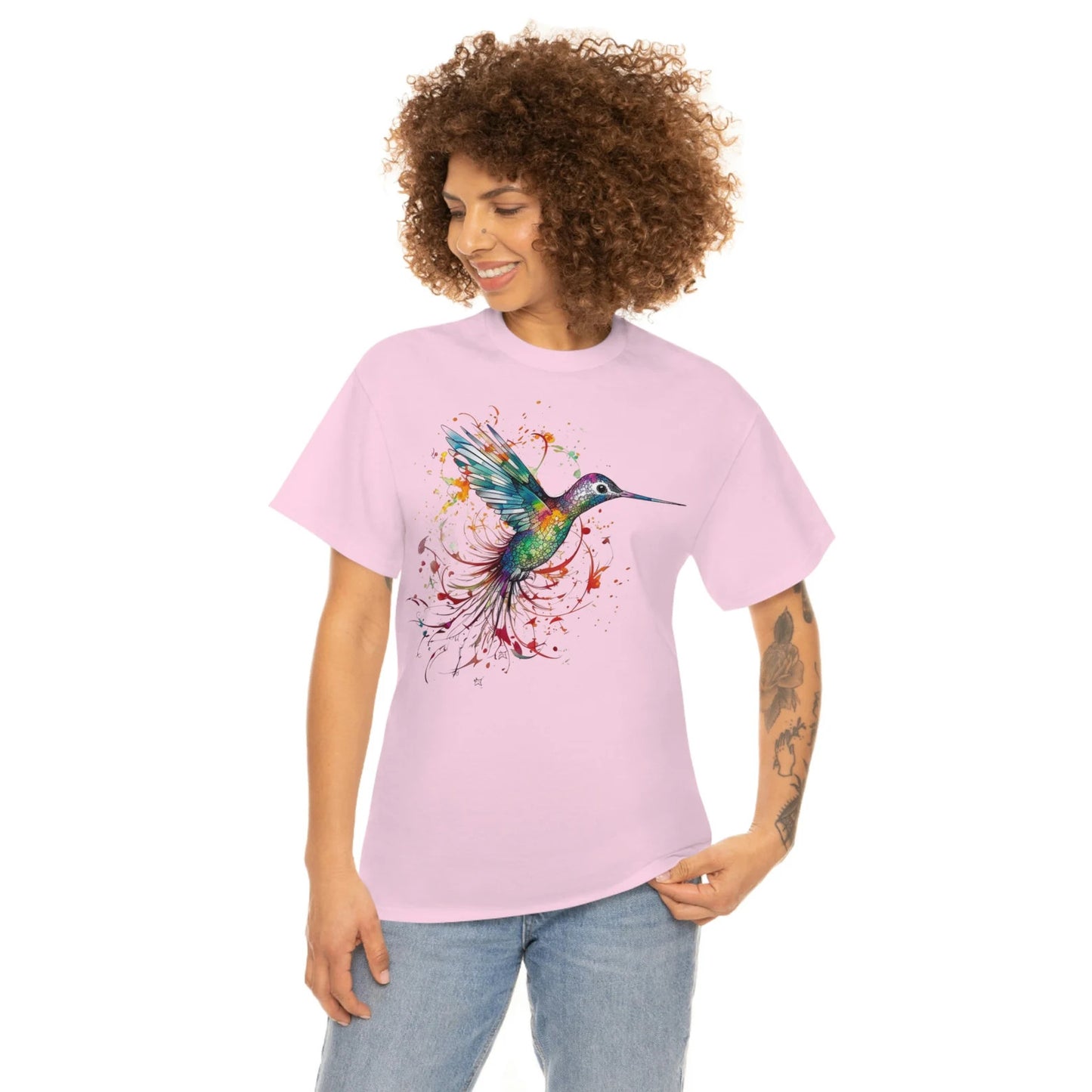 T-shirt coloré et mignon en forme de colibri, idée cadeau unique pour les amoureux des animaux et de la nature, chemise en coton 100 %