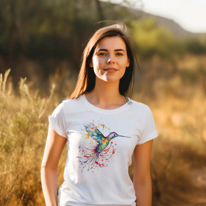 Colorful Cute Hummingbird T-Shirt Unique Gift Idea For Animal and Nature Lovers Shirt Cotton 100%