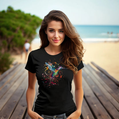 T-shirt coloré et mignon en forme de colibri, idée cadeau unique pour les amoureux des animaux et de la nature, chemise en coton 100 %