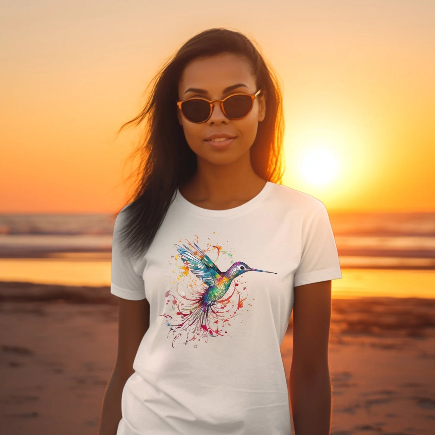 Colorful Cute Hummingbird T-Shirt Unique Gift Idea For Animal and Nature Lovers Shirt Cotton 100%