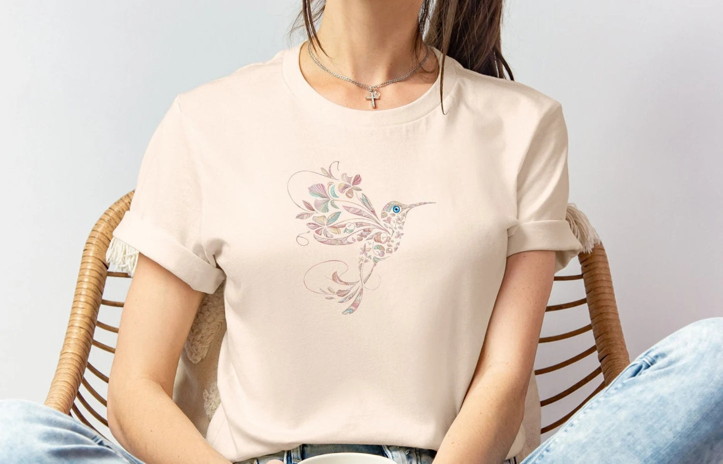 Mothers day gift Floral Hummingbird Shirt Animal Lover Tee Bird T Shirts Trendy Tee Gift For Her Bird Lover T-Shirt Spring Birds Flower