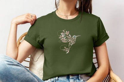 Mothers day gift Floral Hummingbird Shirt Animal Lover Tee Bird T Shirts Trendy Tee Gift For Her Bird Lover T-Shirt Spring Birds Flower