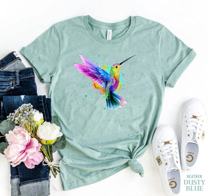 Hummingbird Shirt, Watercolour Birds T-shirt, Nature Tee, Watercolor Hummingbird, Bird Shirt, Hummingbird Lover, Gift For Her, Trendy tee