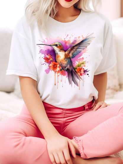 Hummingbird Shirt, Watercolor Birds T-shirt, Nature Tee, Watercolor Hummingbird, Bird Watercolor Shirt, Gift For Her, Hummingbird Lover Tee