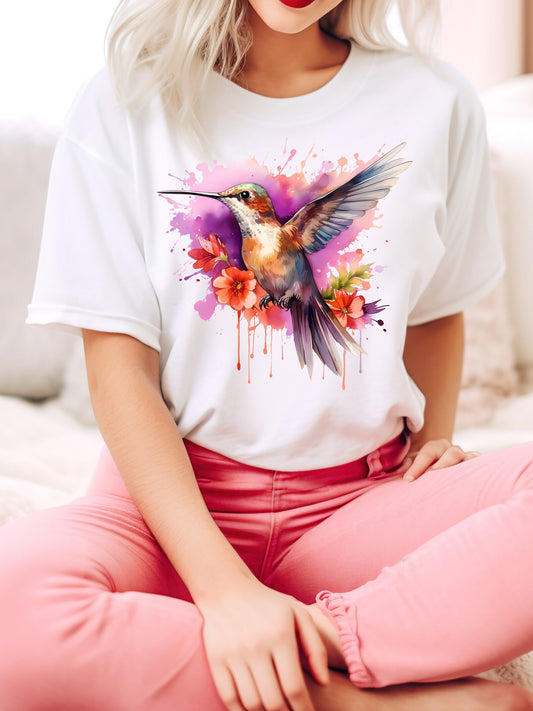 Kolibri Shirt, Aquarell Vögel T-Shirt, Natur T-Shirt, Aquarell Kolibri, Vogel Aquarell Shirt, Geschenk für Sie, Kolibri Liebhaber T-Shirt