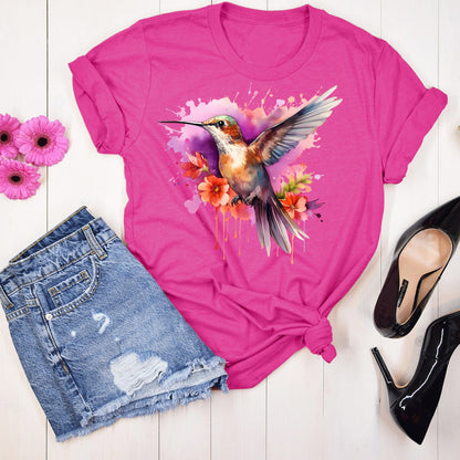 Hummingbird Shirt, Watercolor Birds T-shirt, Nature Tee, Watercolor Hummingbird, Bird Watercolor Shirt, Gift For Her, Hummingbird Lover Tee