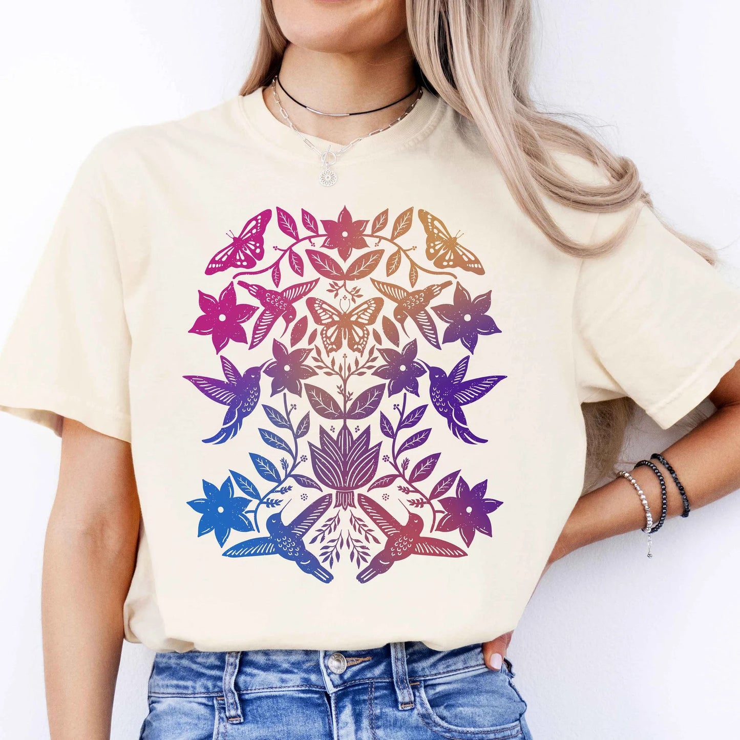 Chemise Colibri, T-shirt Hummer, Tee-shirt graphique féminin, Cadeau pour la fête des Mères, Cadeau pour Birder, Coupe unisexe teintée en vêtement