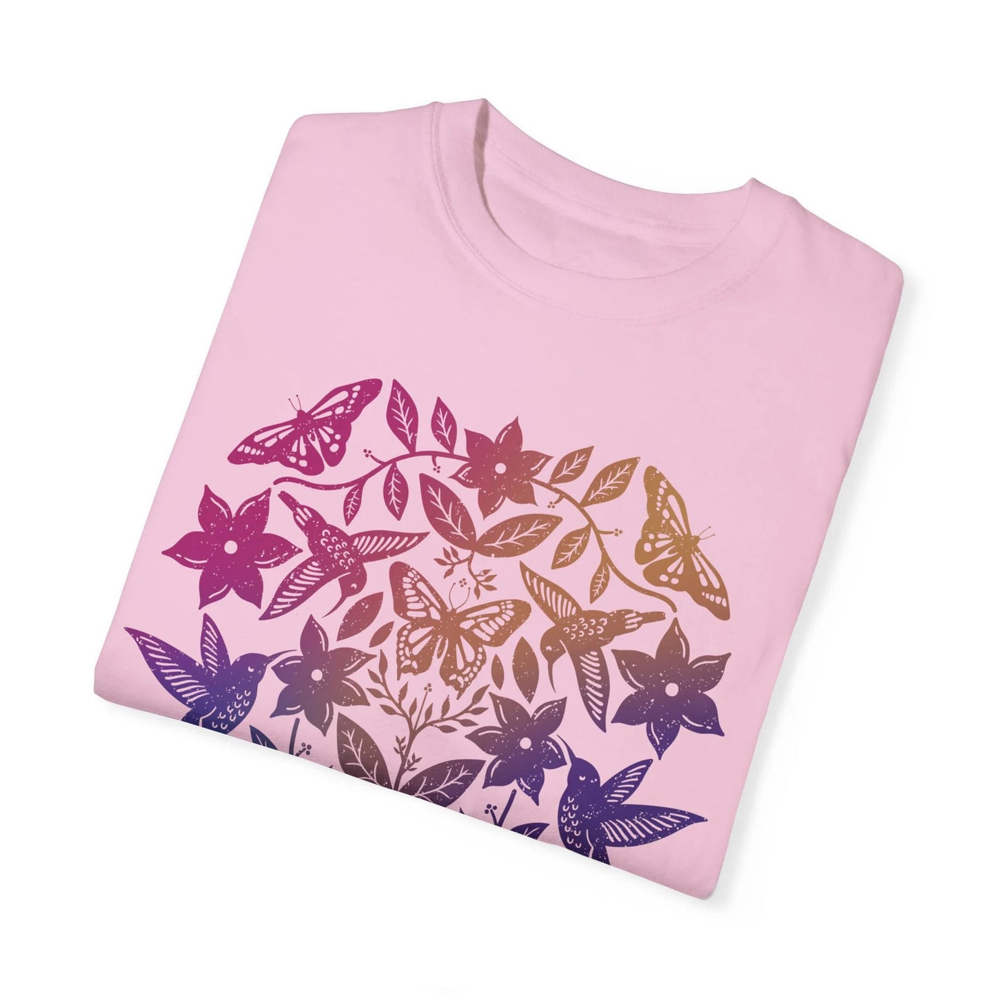 Hummingbird Shirt, Hummer T-Shirt, Feminine Graphic Tee, Gift for Mother's Day, Gift for Birder, Garment-Dyed Unisex Fit