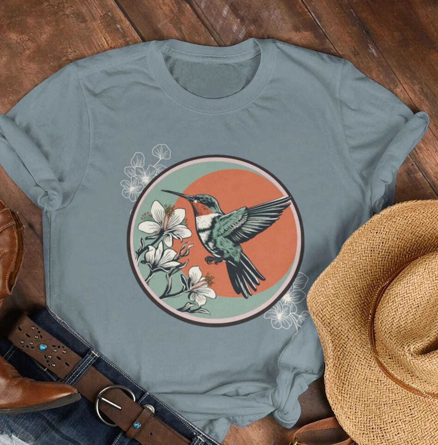 Hummingbird Vintage Floral Tshirt | Cottagecore Shirt | Forestcore Shirt | Boho Shirt | Animal Lovers Tee Shirt