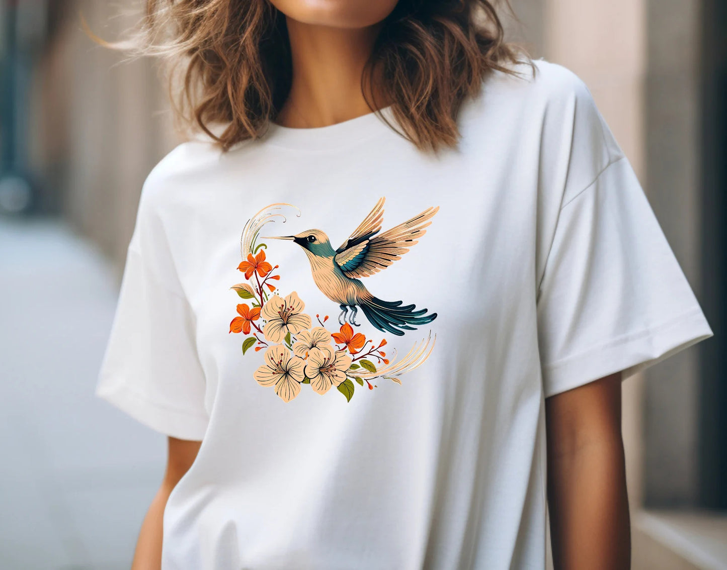 Hummingbird Shirt- Floral Hummingbird Shirt- Aesthetic Tee- Bird Lover Shirt- Hummingbird Gift- Animal Lover Tee- Nature Lover Shirt