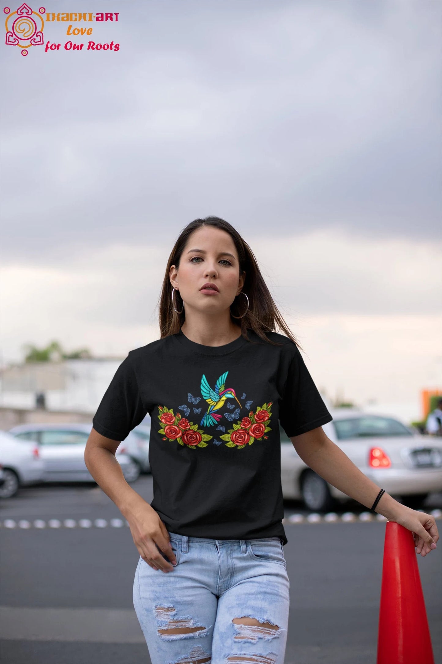 Mexikanisches Shirt Damen mexikanischer Kunstdruck Vogeldruck T-Shirt Kolibri Druck mexikanisches Tshirt Kolibri Shirt Artesania Mexicana