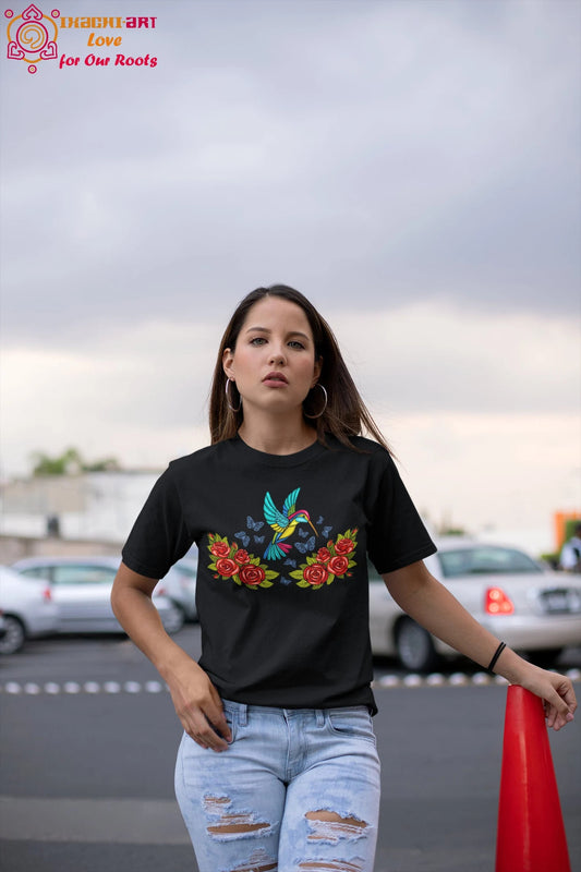 Chemise mexicaine femmes art mexicain imprimé oiseau imprimé t-shirt colibri imprimé t-shirt mexicain colibri chemise artesania mexicana