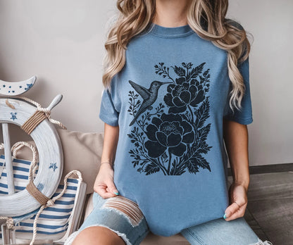 Boho Botanicals and Hummingbird Cottagecore Shirt, Aesthetic Tshirt, Boho T-Shirt, Vintage T Shirt, Soft Comfort Colors Tee, Plus Sizes