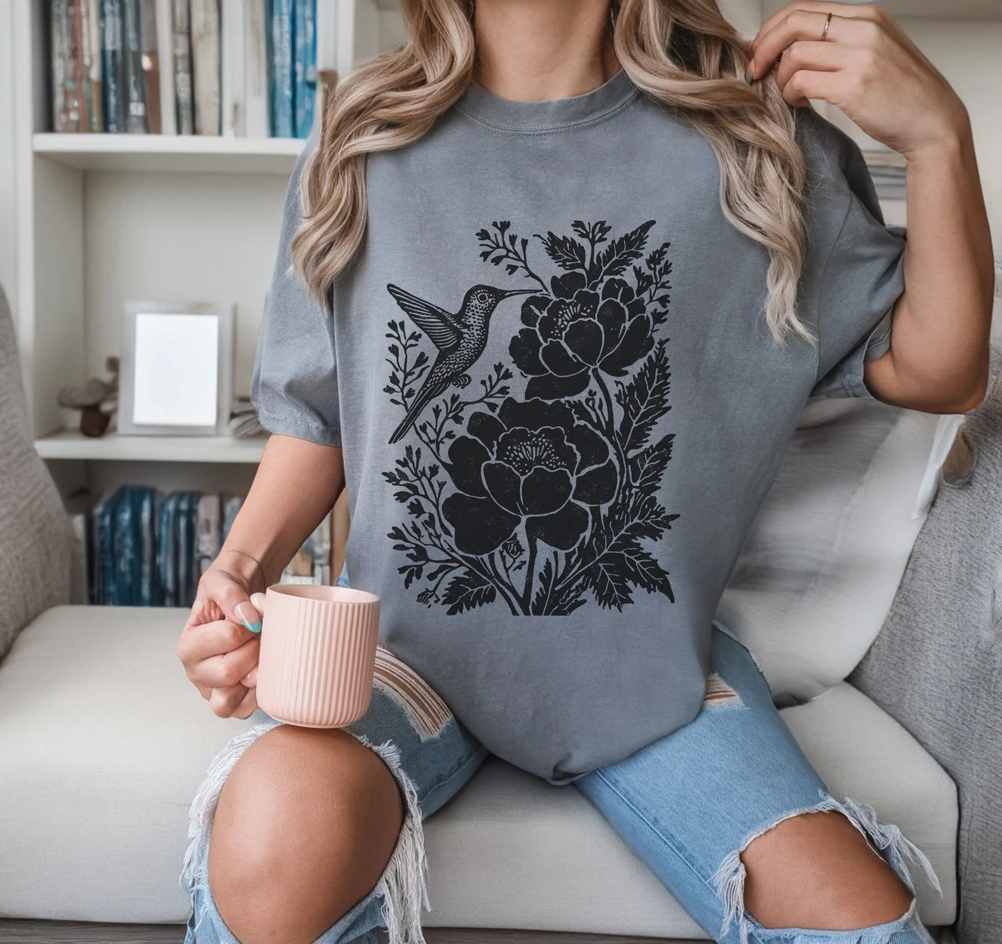 Boho Botanicals and Hummingbird Cottagecore Shirt, Aesthetic Tshirt, Boho T-Shirt, Vintage T Shirt, Soft Comfort Colors Tee, Plus Sizes