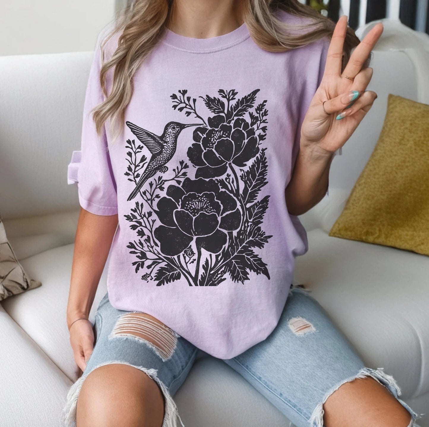 Chemise Boho Botanicals et Hummingbird Cottagecore, T-shirt esthétique, T-shirt Boho, T-shirt vintage, Tee-shirt Soft Comfort Colors, Tailles Plus