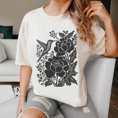 Boho Botanicals and Hummingbird Cottagecore Shirt, Aesthetic Tshirt, Boho T-Shirt, Vintage T Shirt, Soft Comfort Colors Tee, Plus Sizes