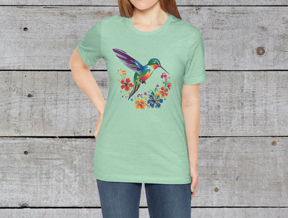 Floral Hummingbird T Shirt, Women's TShirt, Spring Summer Birds T-Shirt, Bird Lovers Tee, Wildlife Animal Shirt, Gifts for Her, Boho Hippie