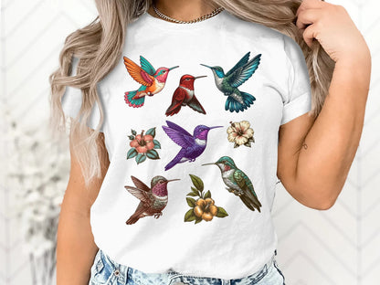 Colorful Hummingbird T-Shirt, Best Gift for Hummingbird Lovers, Bird Illustration, Nature Lover Gift, Mothers Day for Birders, Nature Guides