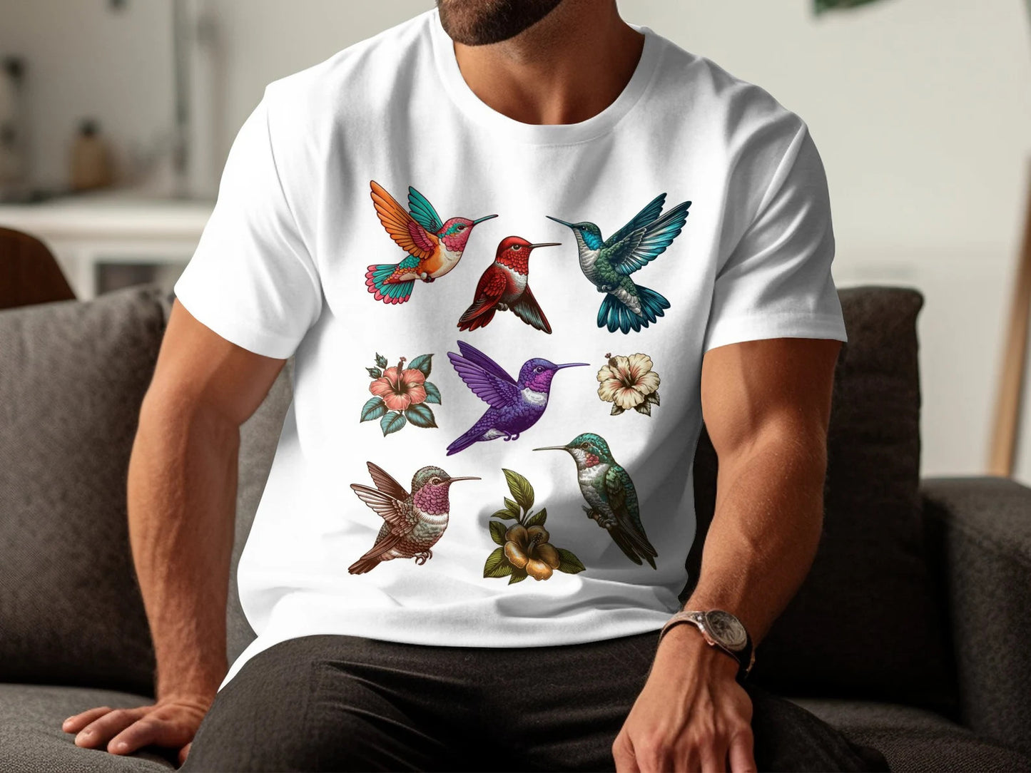 T-shirt coloré de colibri, meilleur cadeau pour les amateurs de colibris, illustration d’oiseaux, cadeau d’amoureux de la nature, fête des mères pour les ornithologues amateurs, guides de la nature