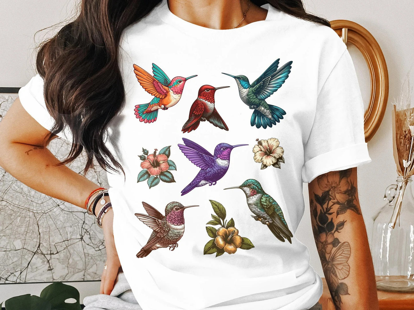 T-shirt coloré de colibri, meilleur cadeau pour les amateurs de colibris, illustration d’oiseaux, cadeau d’amoureux de la nature, fête des mères pour les ornithologues amateurs, guides de la nature