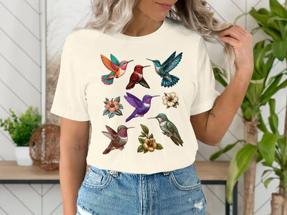 Buntes Kolibri T-Shirt, Bestes Geschenk für Kolibri Liebhaber, Vogel Illustration, Geschenk für Naturliebhaber, Muttertag für Vogelbeobachter, Naturführer