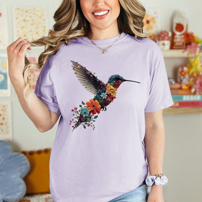 Chemise florale de colibri | Tee-shirt amoureux des animaux | T-shirts d’oiseaux | Tee-shirt tendance | Cadeau pour elle | T-shirt amoureux des oiseaux | Oiseaux de printemps | Chemise à fleurs