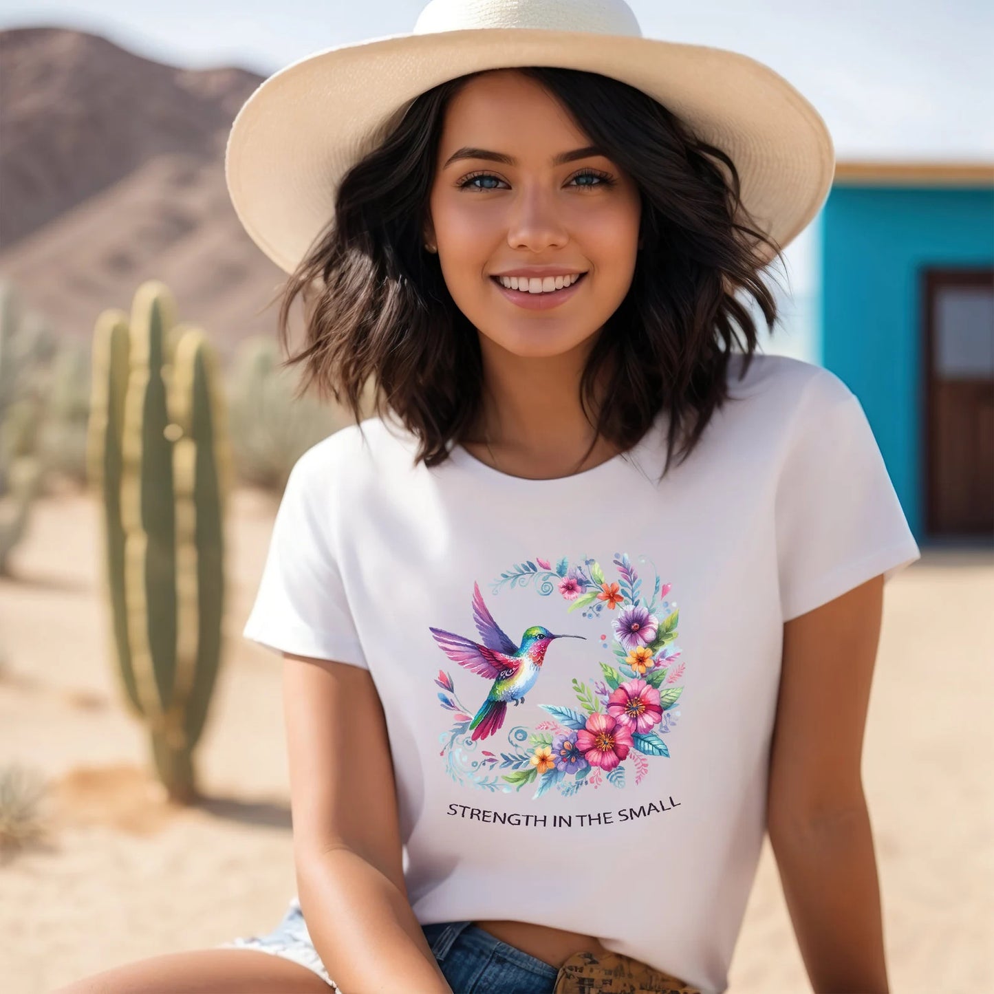 Chemise colibri style bohème. T-shirt avec des fleurs colorées de la nature, bonne énergie. Tee-shirt bird cottagecore. Chemise botanique printanière oiseau