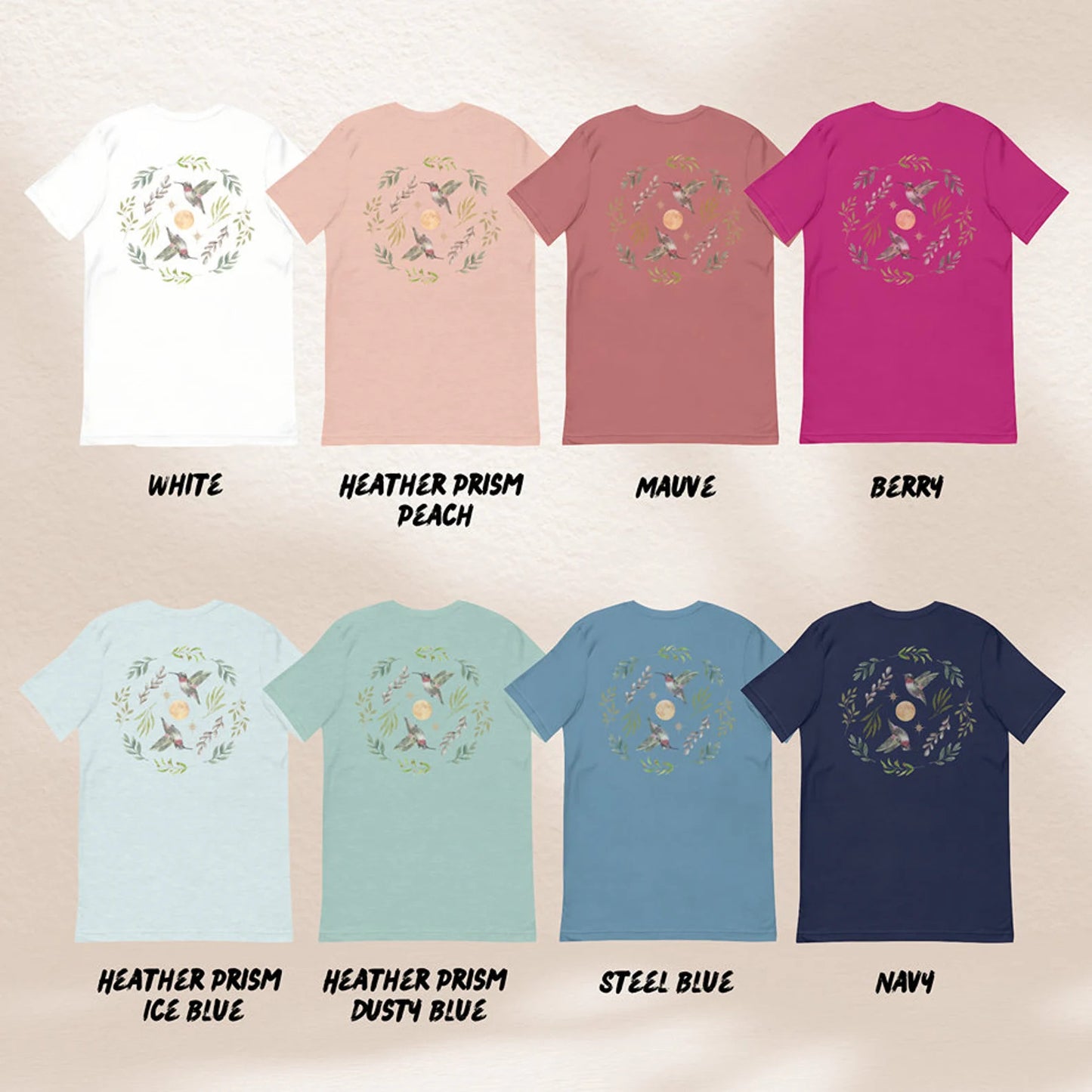 Colibri, feuilles, étoiles et pleine lune Tshirt | Cottagecore Forest Divination Graphique Tee | Cadeau d'amoureux de la nature Granola Girl pour elle