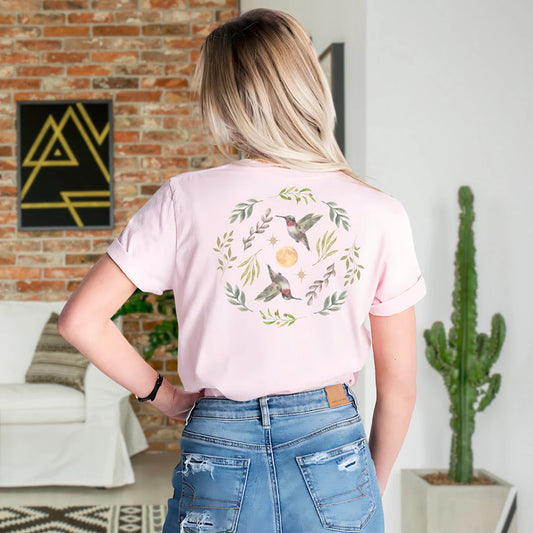 Colibri, feuilles, étoiles et pleine lune Tshirt | Cottagecore Forest Divination Graphique Tee | Cadeau d'amoureux de la nature Granola Girl pour elle