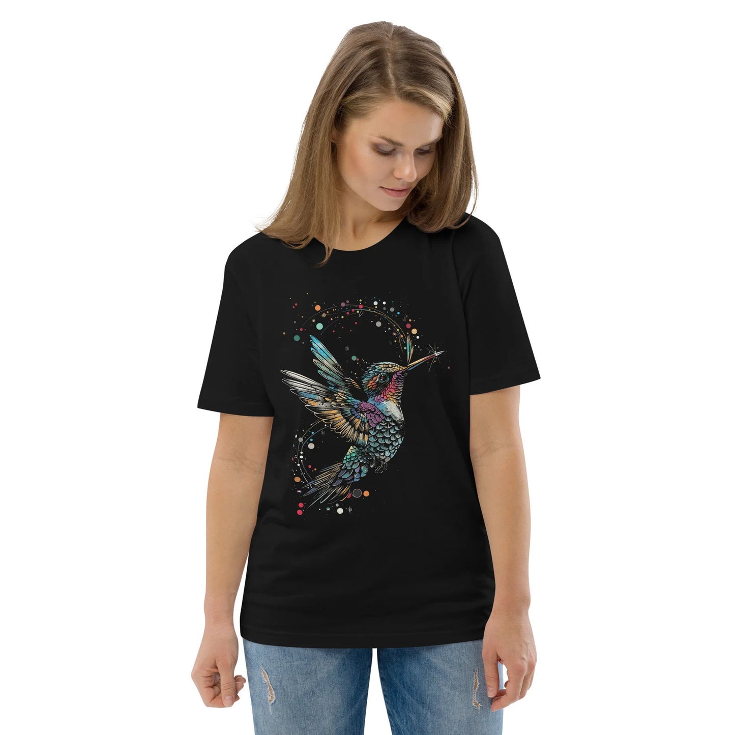 Kolibri T-Shirt, Tierliebhaber T-Shirt, Buntes grafisches Colibri T-Shirt, Cotaggecore T-Shirt, Geschenk für Vogelliebhaber, Lebendiges Vogel T-Shirt, Git für Sie