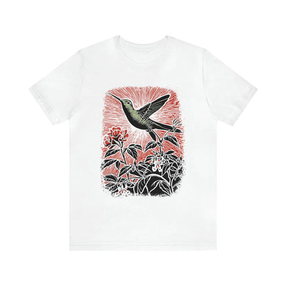 Block print humming bird Shirt, Hummingbird Shirt, linocut Birds T-shirt, vintage Nature Tee, distressed Hummingbird, Bird botanical Shirt