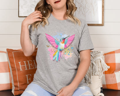 Bird Shirt, Bird Lover T-Shirt, Hummingbird Shirt, Gift for Her, Gift for Mom, Animal Lover, Cute Hummingbird Shirt, Watercolour Hummingbird