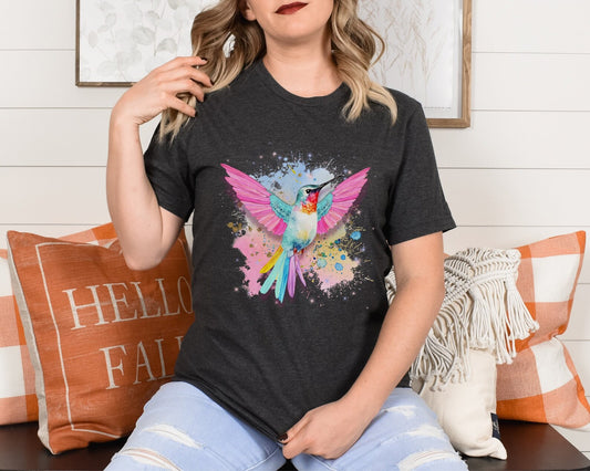 Bird Shirt, Bird Lover T-Shirt, Hummingbird Shirt, Gift for Her, Gift for Mom, Animal Lover, Cute Hummingbird Shirt, Watercolour Hummingbird