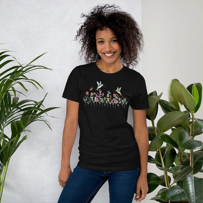 tee-shirt graphique de fleurs sauvages pour femmes, chemise d’amoureux des plantes, chemise de fleurs sauvages, chemise florale, chemise de colibri,