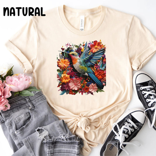 Florales Kolibri Shirt, Vogel T-Shirt, trendiges Grafik T-Shirt, Blumen Shirt, Geschenk für Tierliebhaber, Vogelliebhaber T-Shirt, Geschenk für Sie, Sommervögel