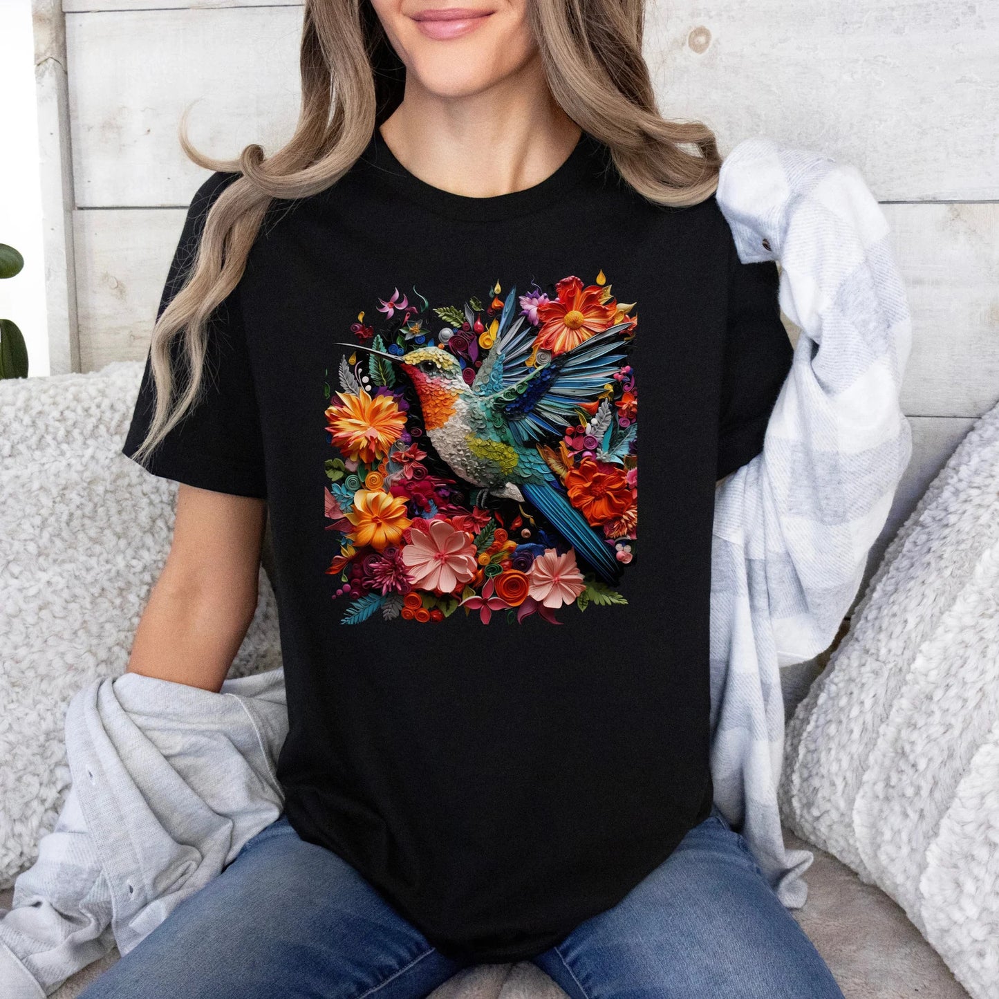 Florales Kolibri Shirt, Vogel T-Shirt, trendiges Grafik T-Shirt, Blumen Shirt, Geschenk für Tierliebhaber, Vogelliebhaber T-Shirt, Geschenk für Sie, Sommervögel