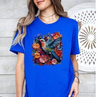 Chemise florale de colibri, T-shirt d’oiseau, tee-shirt graphique tendance, chemise à fleurs, cadeau d’amoureux des animaux, T-shirt d’amoureux des oiseaux, cadeau pour elle, oiseaux d’été