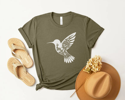 Blumen Kolibri Shirt, Blumen Kolibri T-Shirt, Vogel Liebhaber Shirt, Tier Liebhaber T-Shirt, Geschenk für Sie Geburtstag Geschenk T-Shirt Wildblumen Vogel Shirt