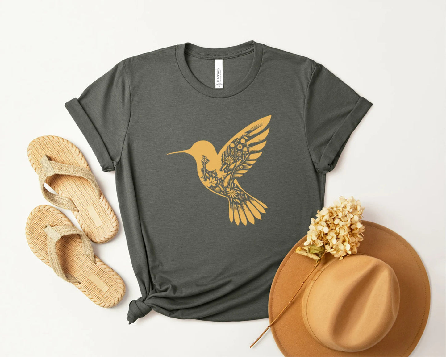 Blumen Kolibri Shirt, Blumen Kolibri T-Shirt, Vogel Liebhaber Shirt, Tier Liebhaber T-Shirt, Geschenk für Sie Geburtstag Geschenk T-Shirt Wildblumen Vogel Shirt