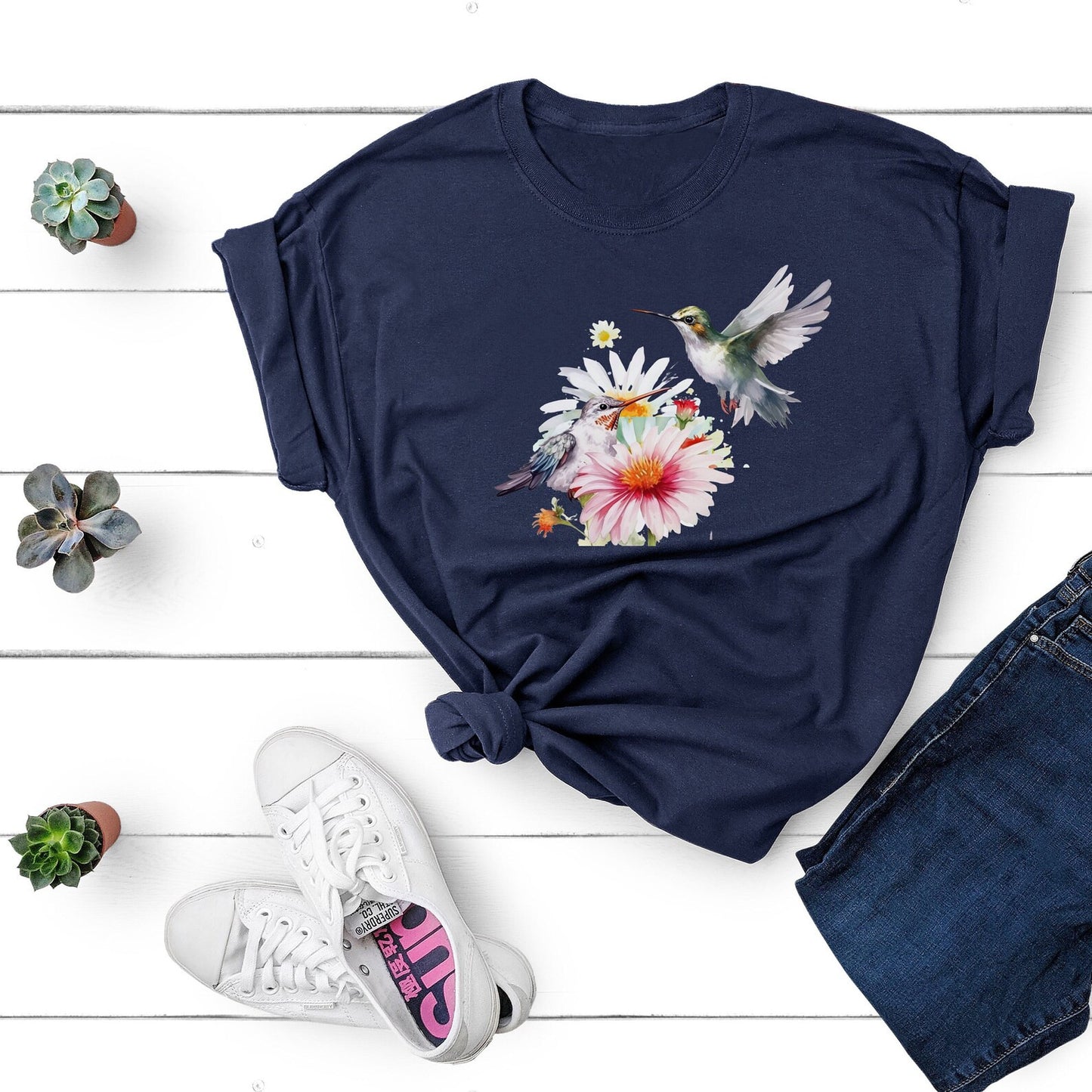 Wildblumen Kolibri TShirt, Beste Aquarell Vögel T-Shirt, Natur T-Shirt Aquarell Kolibri Vogel Aquarell Shirt Vogel Shirt Kolibri