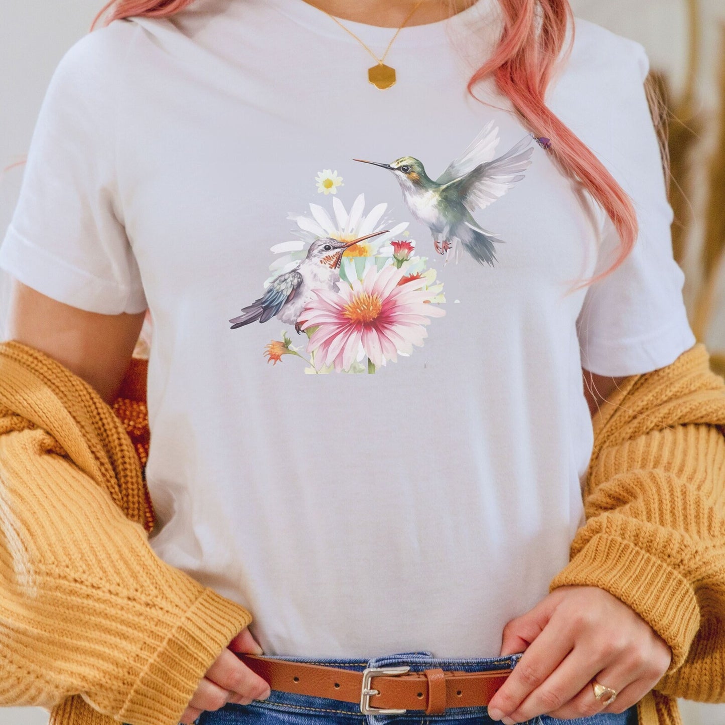 Wildblumen Kolibri TShirt, Beste Aquarell Vögel T-Shirt, Natur T-Shirt Aquarell Kolibri Vogel Aquarell Shirt Vogel Shirt Kolibri