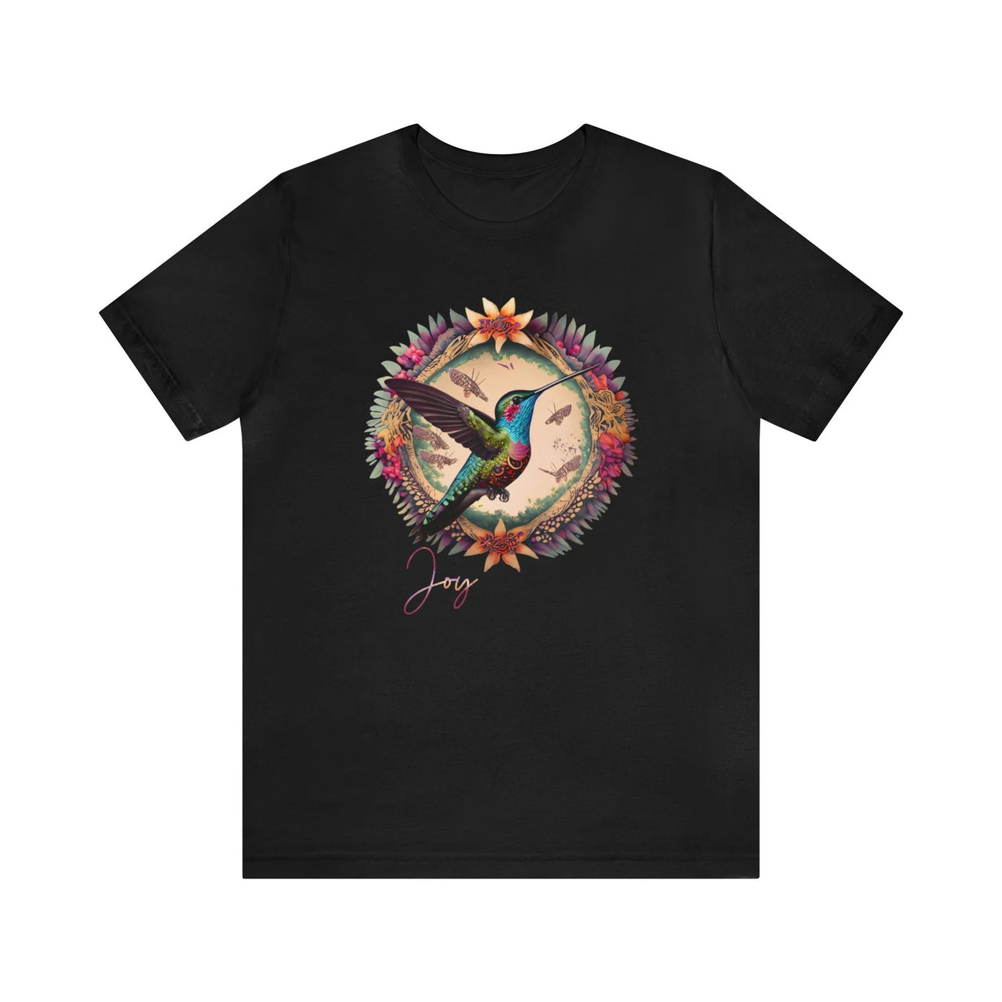 T-Shirt, T-Shirt-Kunst, Kolibri-T-Shirt, Kunst, süßes T-Shirt mit Kolibri, BoHo-T-Shirt, BoHo, Blumen, BoHo, Blumen, Kränze, Kolibri