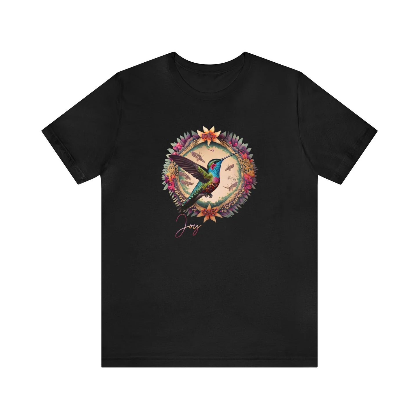 T-Shirt, T-Shirt-Kunst, Kolibri-T-Shirt, Kunst, süßes T-Shirt mit Kolibri, BoHo-T-Shirt, BoHo, Blumen, BoHo, Blumen, Kränze, Kolibri