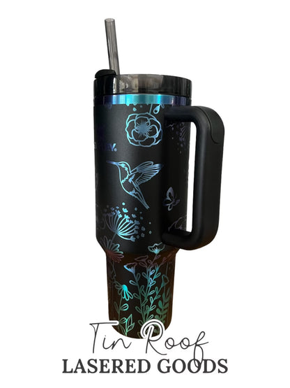 Hummingbird with Wildflowers and Butterflies Engraved Stanley or Super Dupe 40oz Travel Tumbler - Gift - My Only Sunshine - Floral - Flower