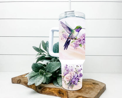 Kolibri Lavendel Edelstahlbecher, 40 Oz, personalisiertes Geschenk, Kolibri Geschenk, Isoliertasse, Geschenk für Sie, Freundin Geschenk