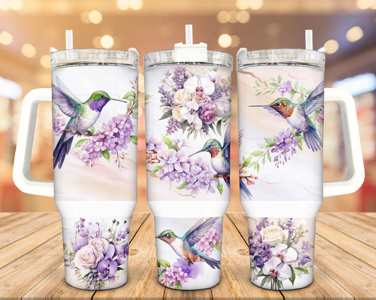 Kolibri Lavendel Edelstahlbecher, 40 Oz, personalisiertes Geschenk, Kolibri Geschenk, Isoliertasse, Geschenk für Sie, Freundin Geschenk