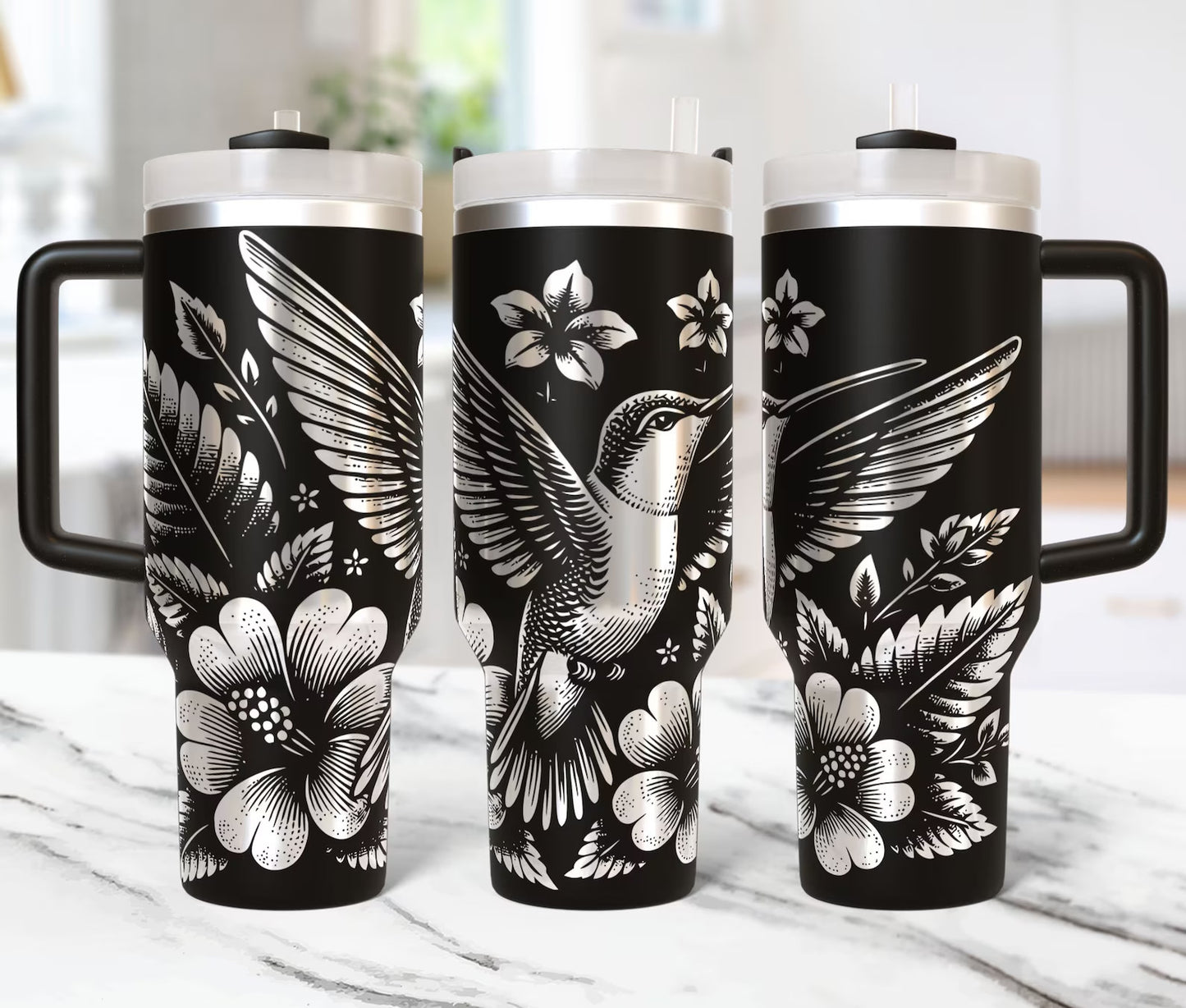 Colibri Tumbler Wrap Laser Svg, 40oz Laser Gravé Tumbler Wrap, Floral Colibri 40 oz Tumbler Laser File Design Laser Gravure Svg